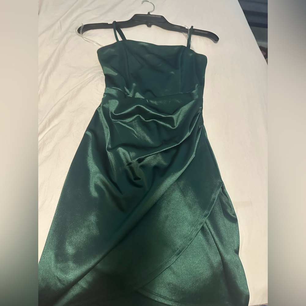 Emerald Sundae Dark Green Satin Mini Dress